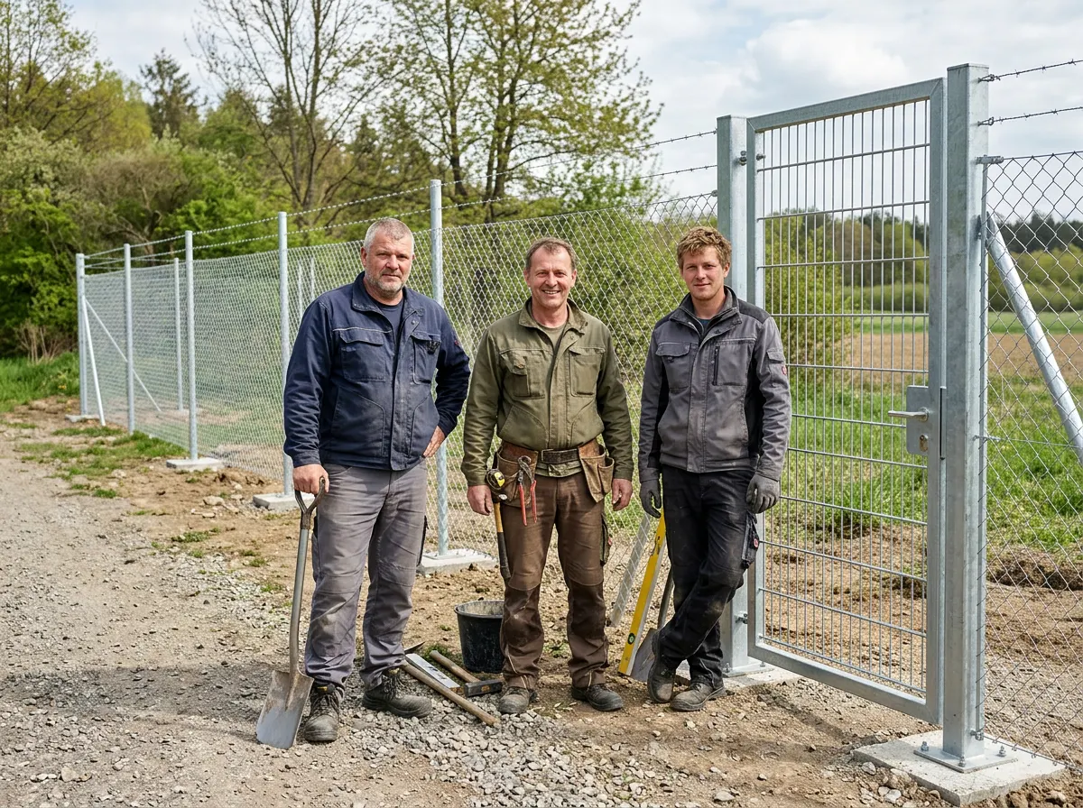 Polnisches Zaunbauteam bei der Montagebesprechung