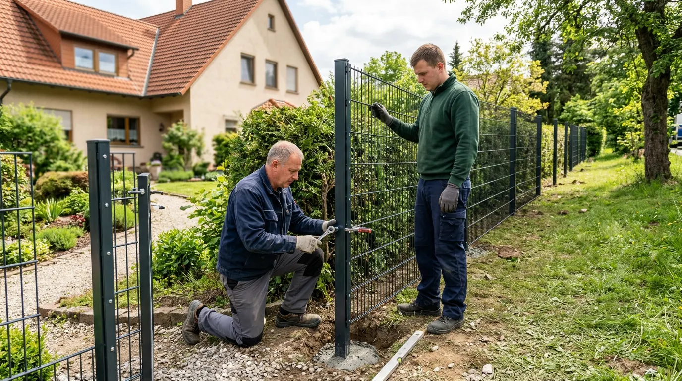 Polnisches Montageteam errichtet eine Zaunanlage in Deutschland