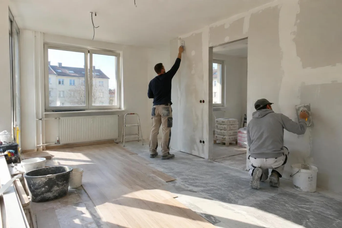 Polnische Handwerker sanieren eine Wohnung in Deutschland