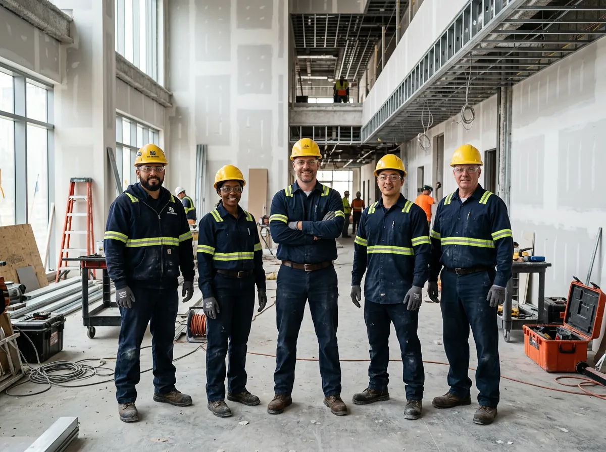Trockenbau-Kolonne auf einer Baustelle in Deutschland
